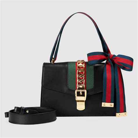 gucci sylvie leather shoulder bag black|gucci sylvie top handle bag.